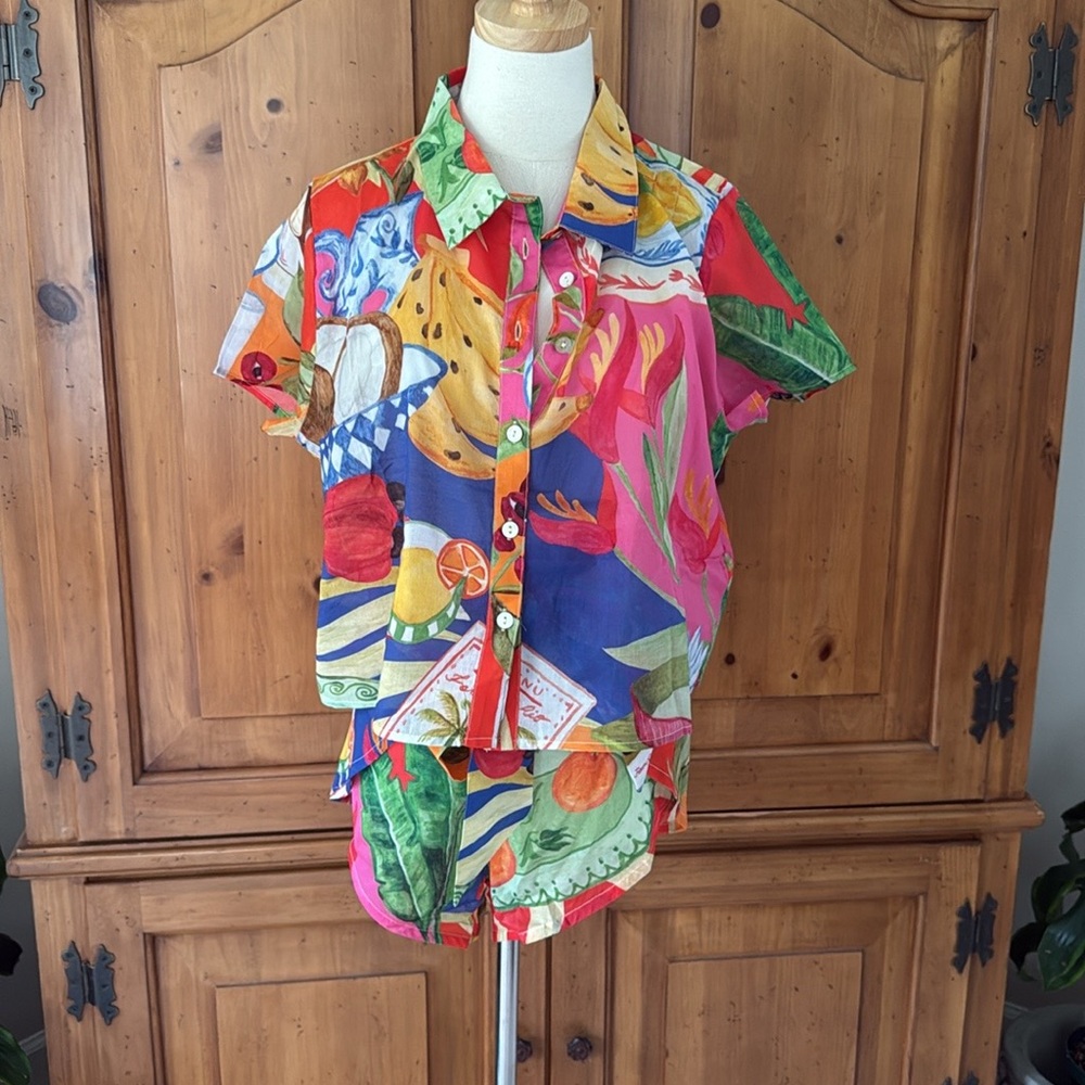 Farm Rio multicolor summer picnic shirt - Picture 8 of 14